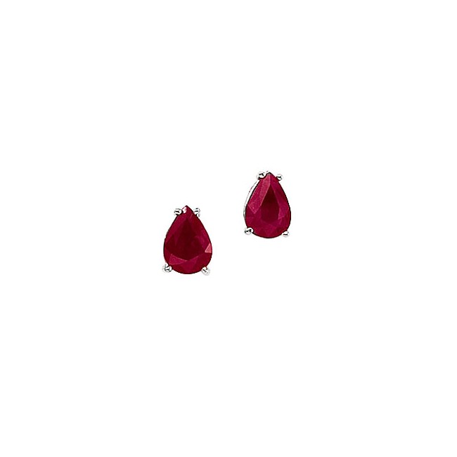 14K White Gold Pear Ruby Earrings