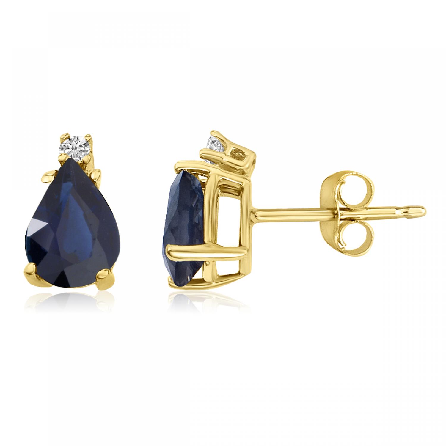 14K Yellow Gold Pear Sapphire and Diamond Earrings