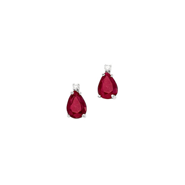 14K White Gold Pear Ruby and Diamond Earrings