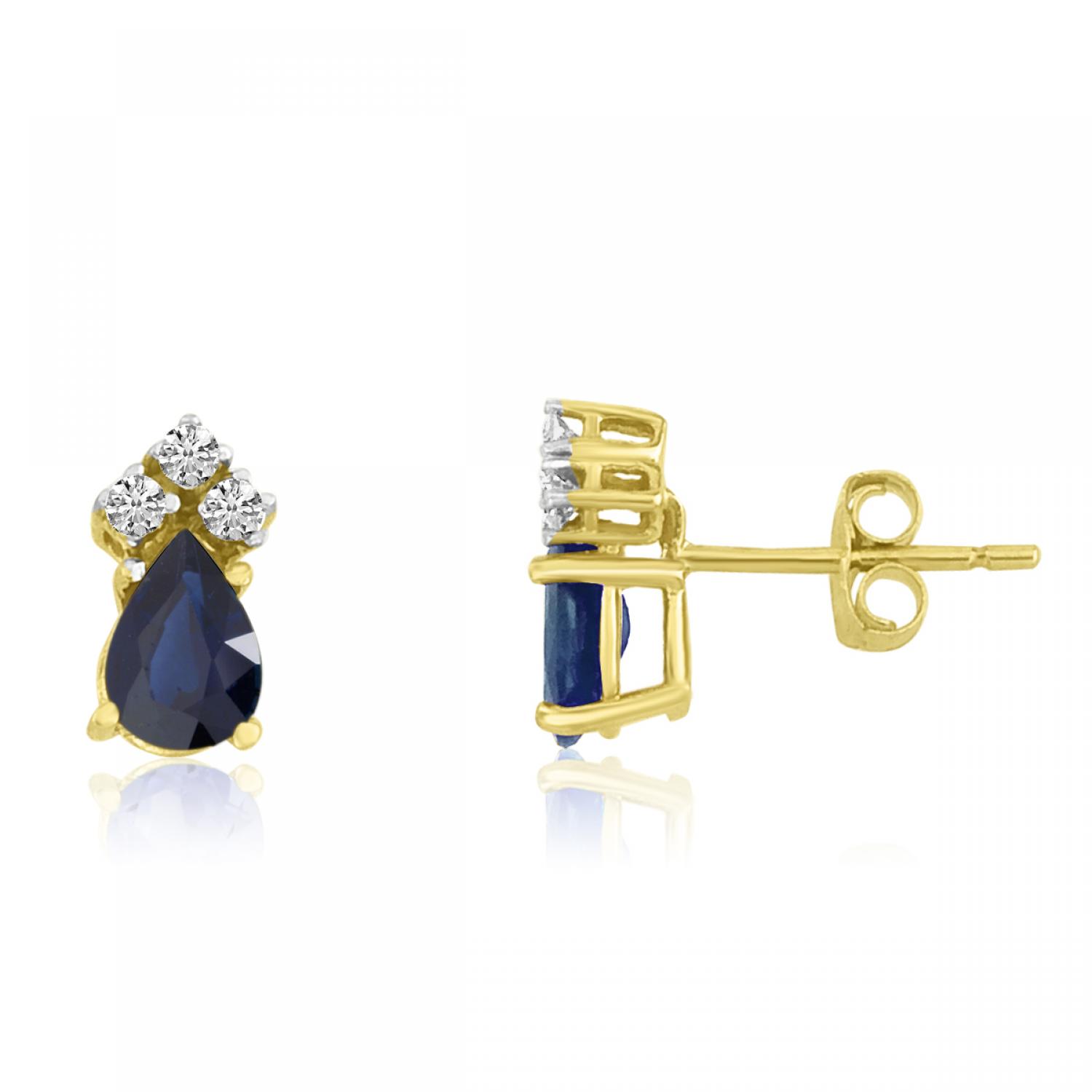 14K Yellow Gold Pear Sapphire and Diamond Earrings