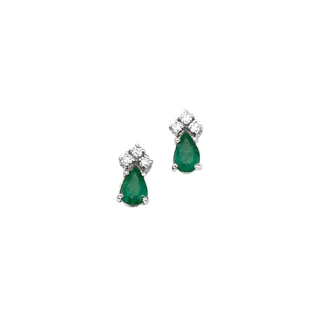 14K White Gold Pear Emerald and Diamond Earrings