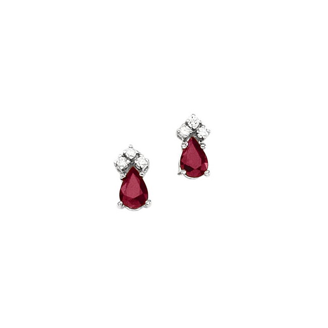 14K White Gold Pear Ruby and Diamond Earrings