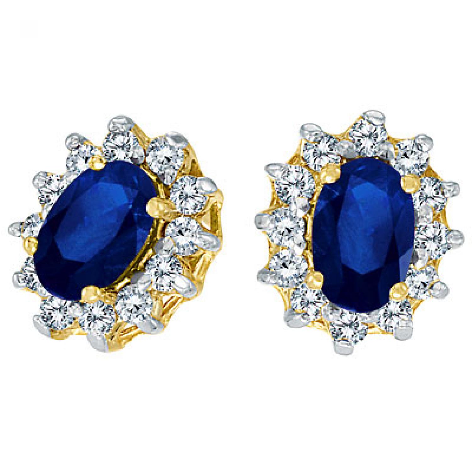 14K Yellow Gold Precious Oval Sapphire and Diamond Earrings