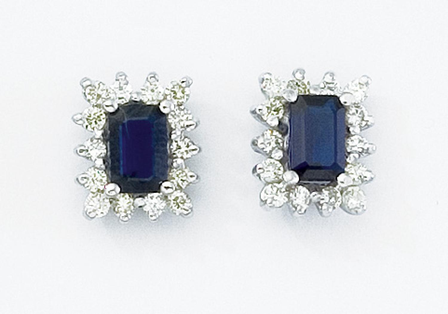 14K Yellow Gold Emerald-Cut Sapphire and Diamond Earrings