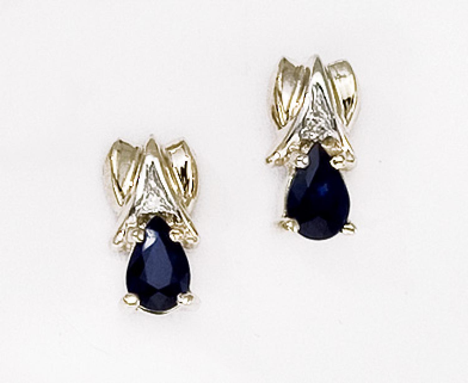 14K Yellow Gold Pear Sapphire and Diamond Earrings