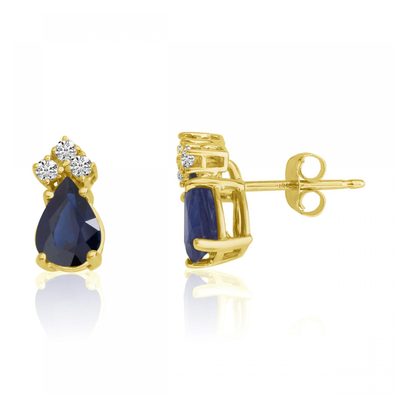 14K Yellow Gold Pear Sapphire and Diamond Earrings