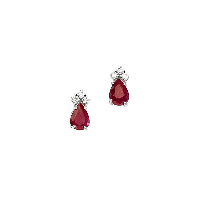 14K White Gold Pear Ruby and Diamond Earrings