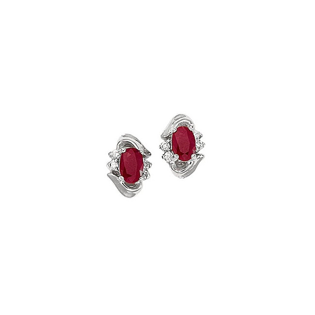 14K White Gold Oval Ruby and Diamond Earrings
