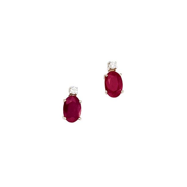 14K Yellow Gold Oval Ruby and Diamond Earrings