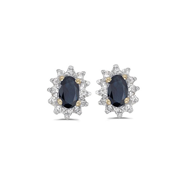 14k Yellow Gold Oval Sapphire And Diamond Earrings