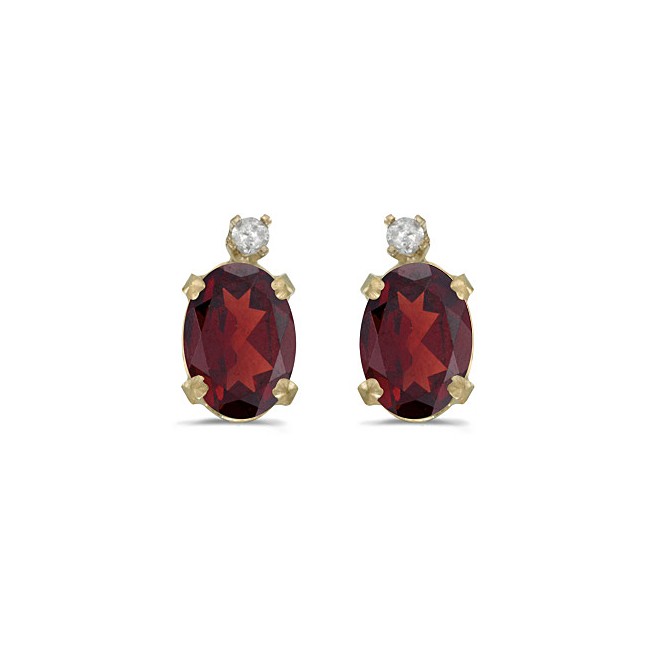 14k Yellow Gold Oval Garnet And Diamond Earrings