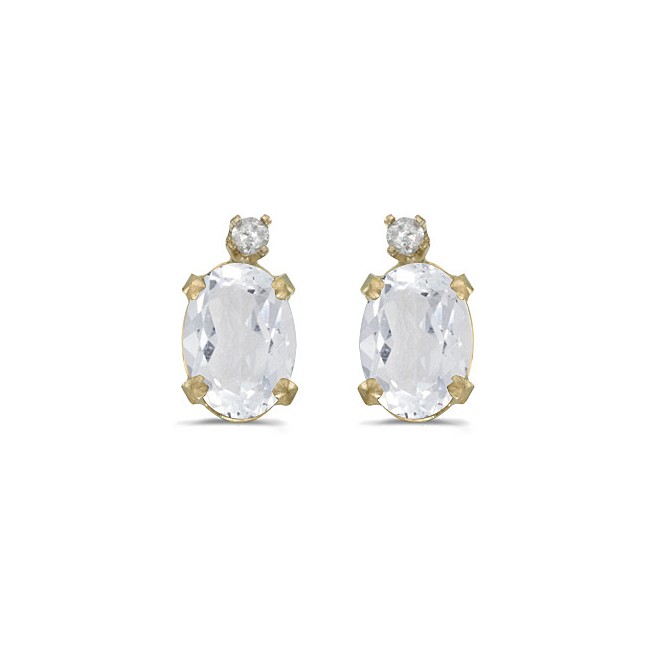 14k Yellow Gold Oval White Topaz And Diamond Earrings