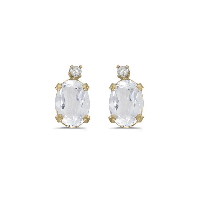 14k Yellow Gold Oval White Topaz And Diamond Earrings