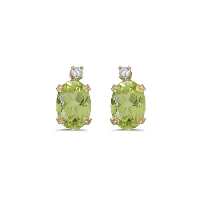 14k Yellow Gold Oval Peridot And Diamond Earrings