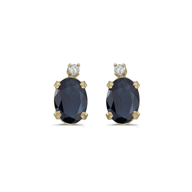 14k Yellow Gold Oval Sapphire And Diamond Earrings