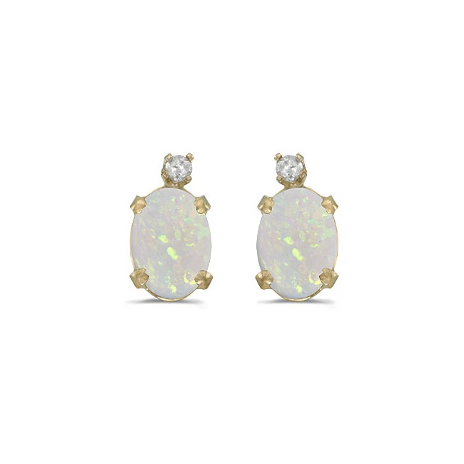 14k Yellow Gold Oval Opal And Diamond Earrings