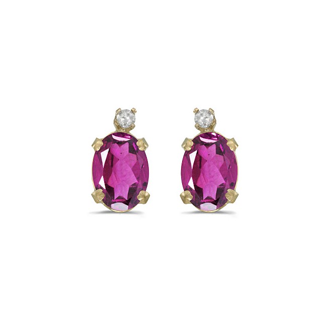 14k Yellow Gold Oval Pink Topaz And Diamond Earrings