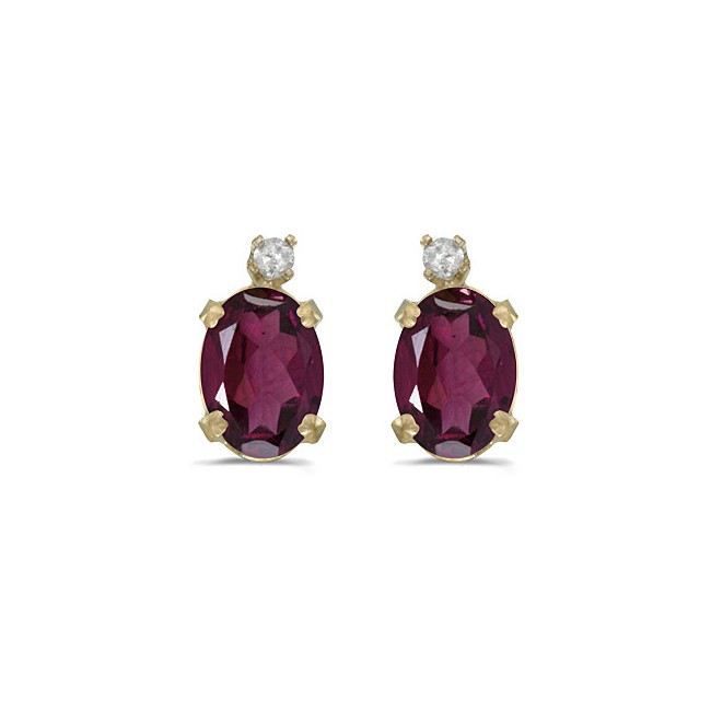 14k Yellow Gold Oval Rhodolite Garnet And Diamond Earrings