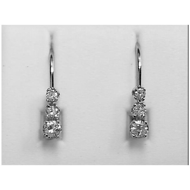 14k White Gold Three Stone Diamond Leverback Earrings