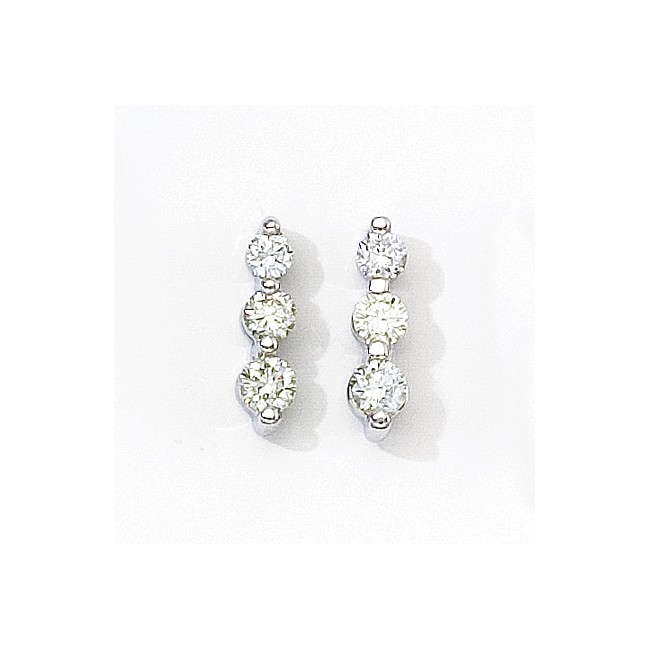 14k White Gold Three Stone Diamond Earrings