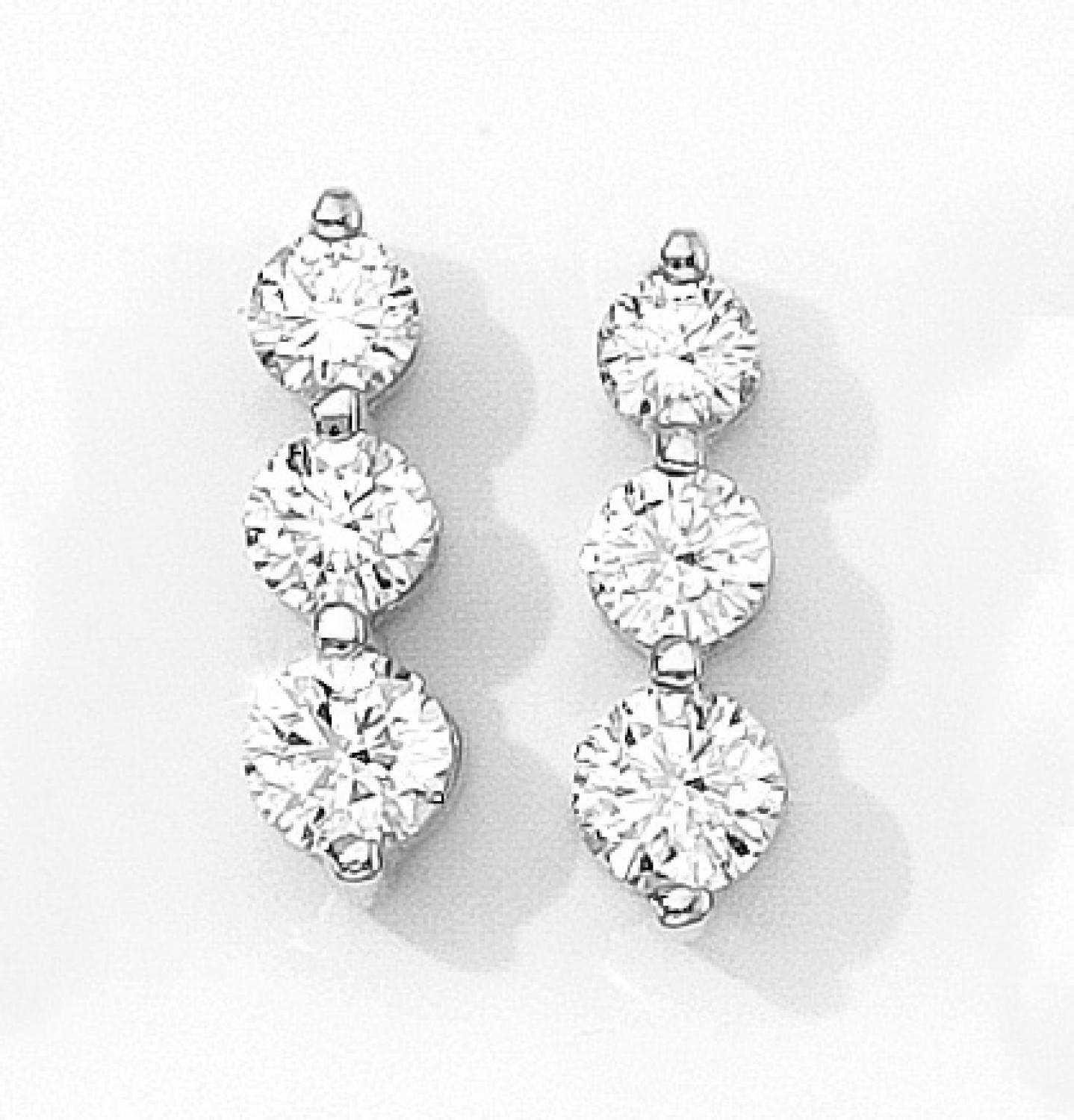 14K White Gold 1.5 Ct Three Stone Diamond Earrings