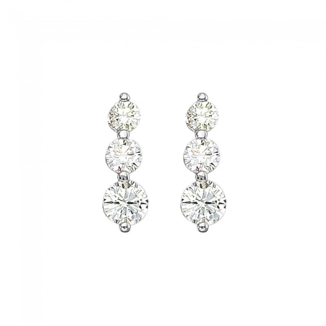14K White Gold 2 Ct Three Stone Diamond Earrings