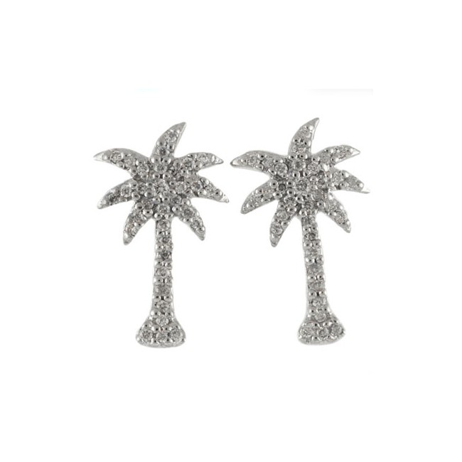 14K White Gold .20 Ct Diamond Palm Tree Earrings