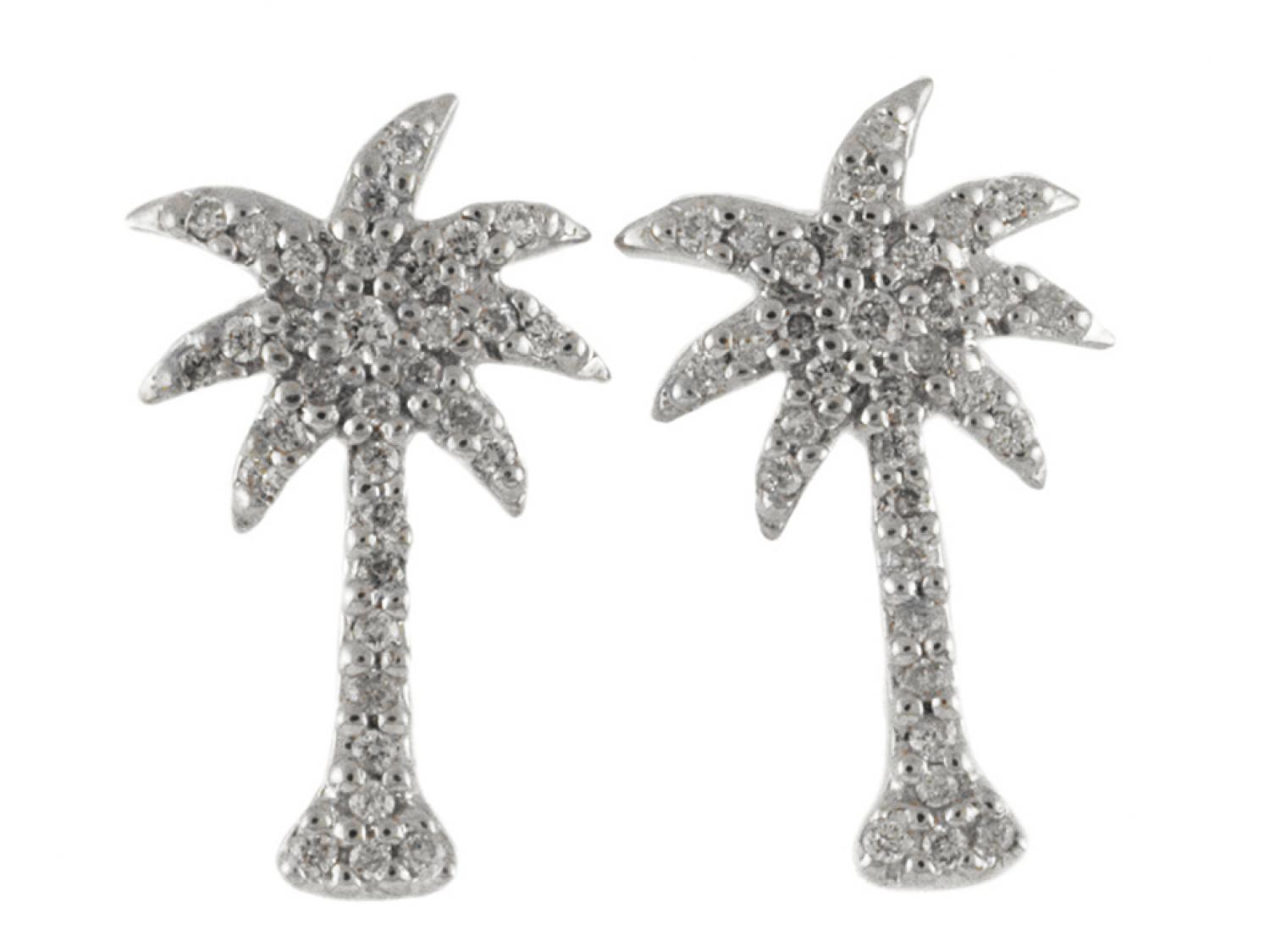 14K White Gold .20 Ct Diamond Palm Tree Earrings