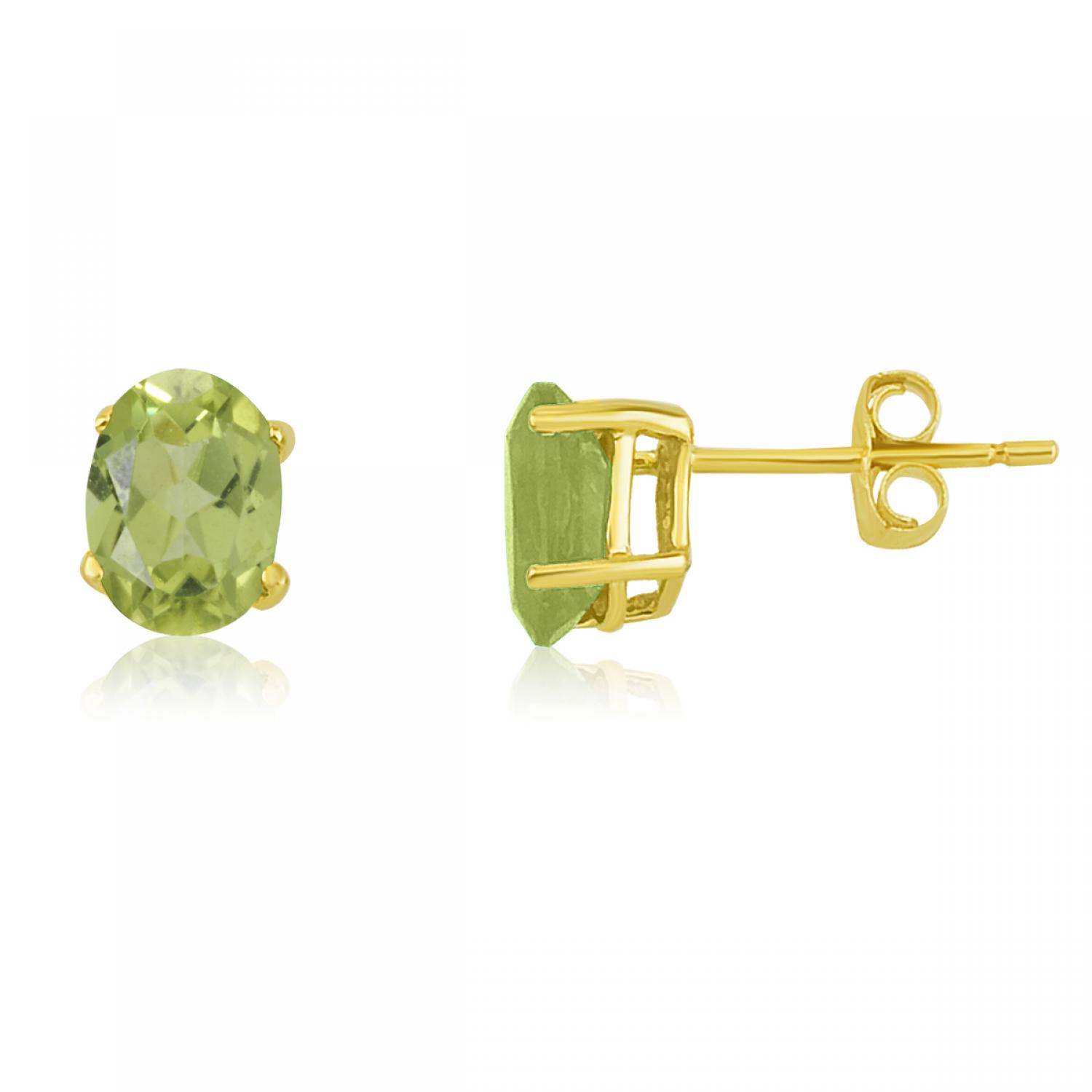 14K Yellow Gold Oval Peridot Earrings