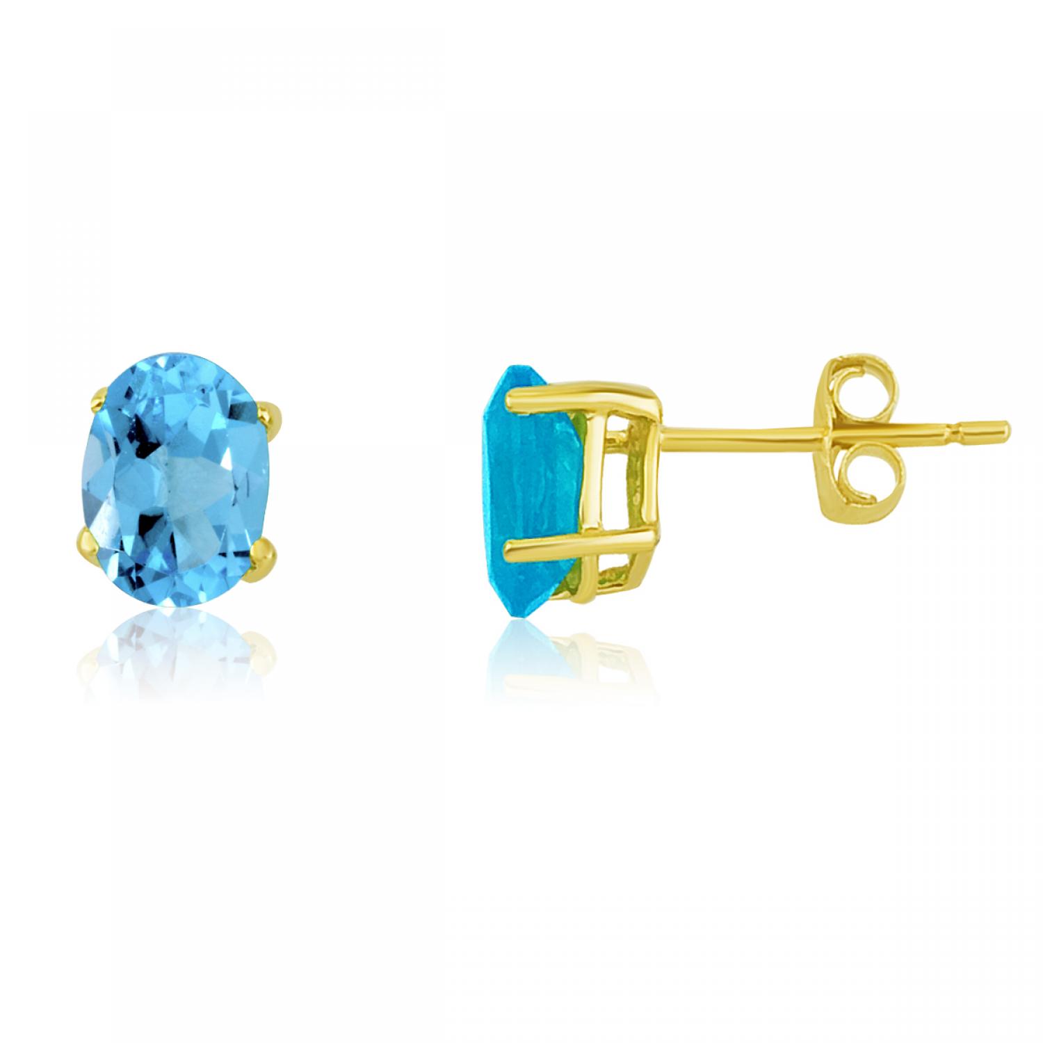 14K Yellow Gold Oval Blue Topaz Earrings