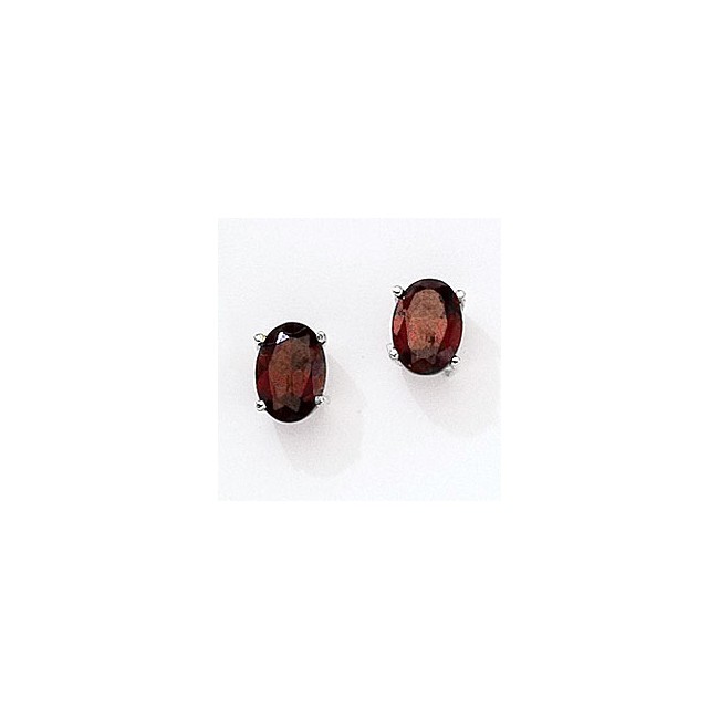 14K White Gold Oval Garnet Earrings