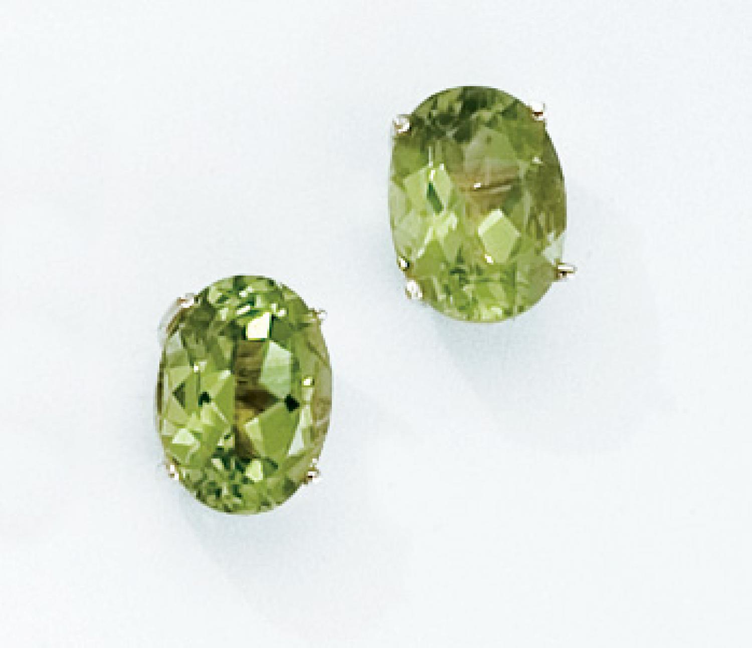 14K Yellow Gold Oval Peridot Earrings
