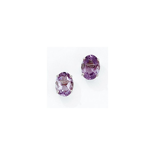 14K White Gold Oval Amethyst Earrings