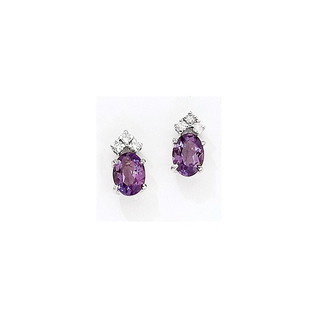 14K White Gold Oval Amethyst and Diamond Earrings