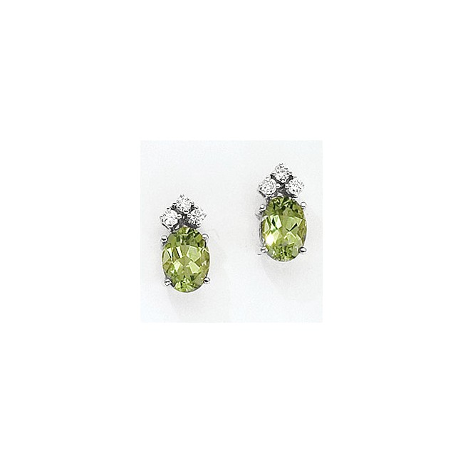 14K White Gold Oval Peridot and Diamond Earrings