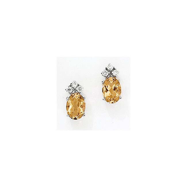 14K White Gold Oval Citrine and Diamond Earrings