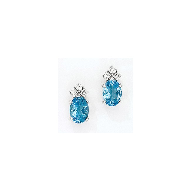 14K White Gold Oval Blue Topaz and Diamond Earrings