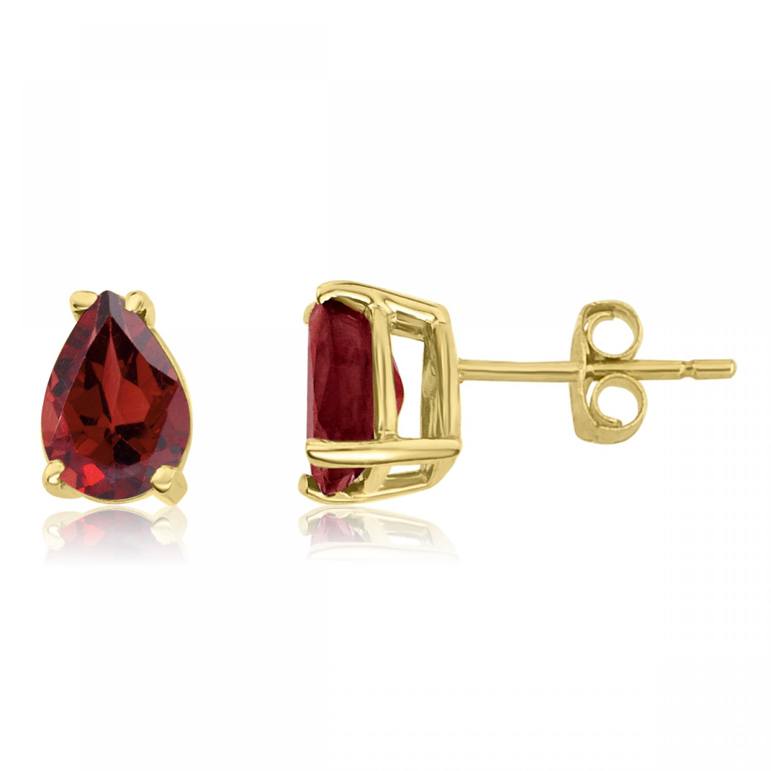 14K Yellow Gold Pear Garnet Earrings