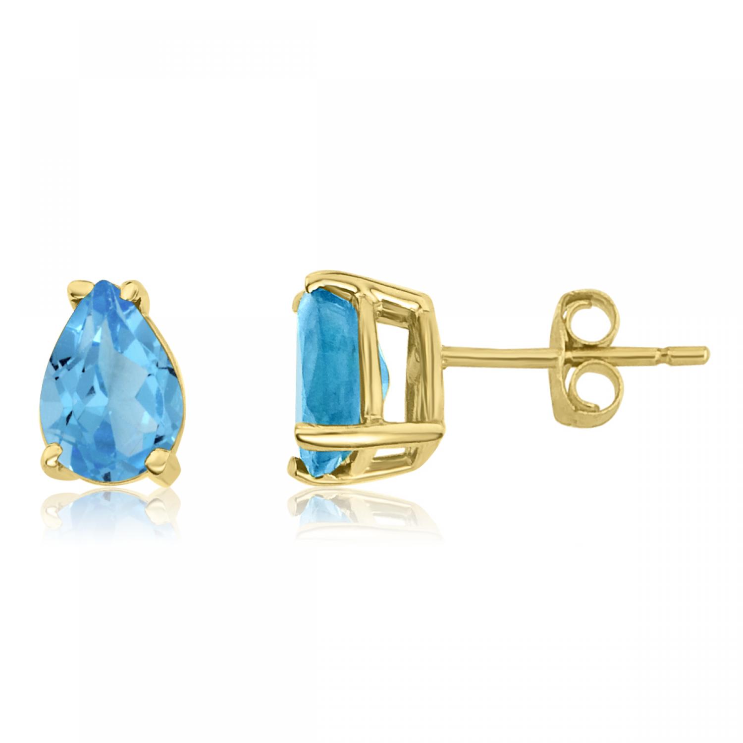 14K Yellow Gold Pear Blue Topaz Earrings