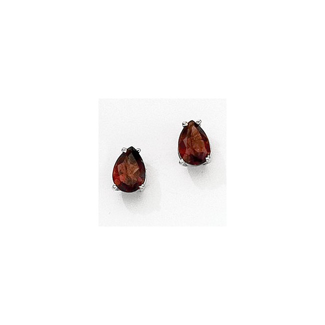 14K White Gold Pear Garnet Earrings