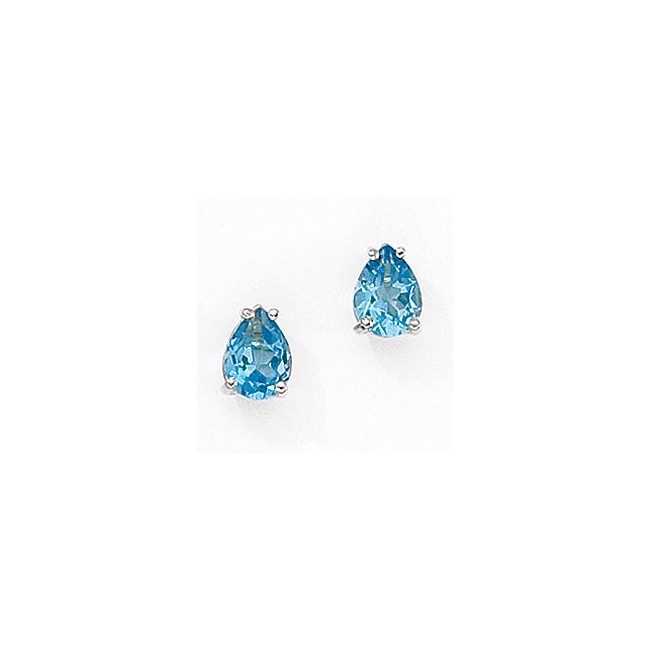 14K White Gold Pear Blue Topaz Earrings