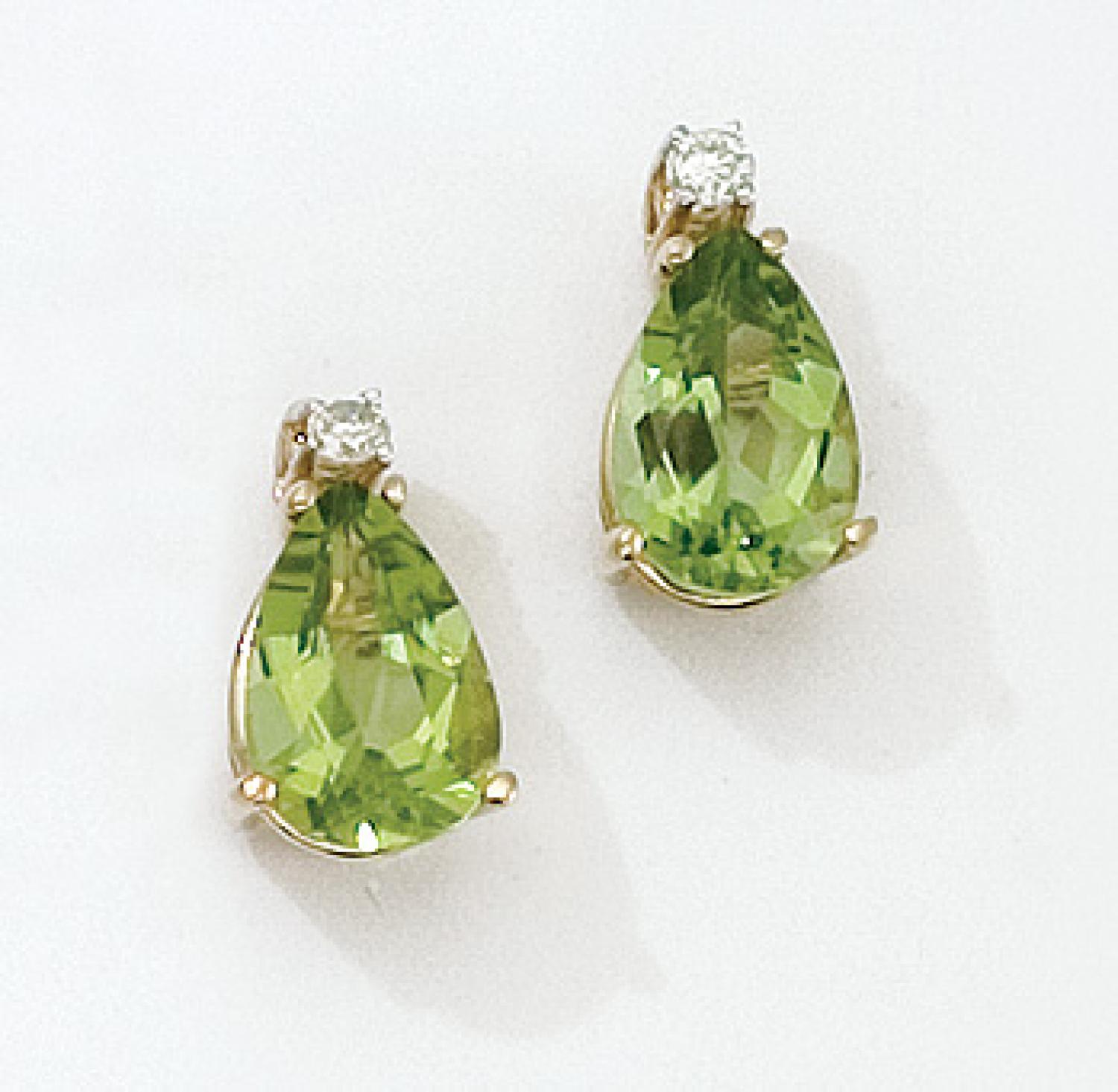 14K Yellow Gold Pear Peridot and Diamond Earrings