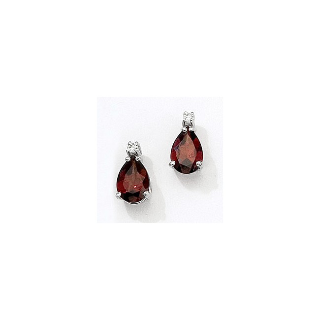 14K White Gold Pear Garnet and Diamond Earrings