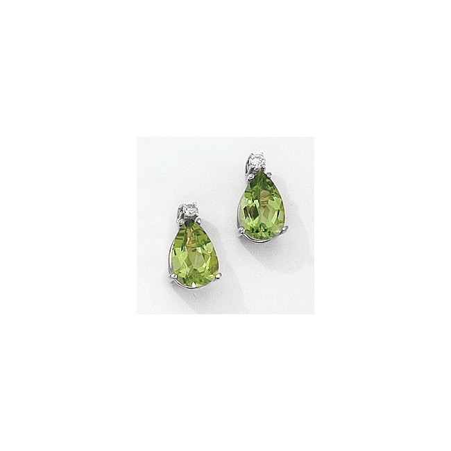 14K White Gold Pear Peridot and Diamond Earrings