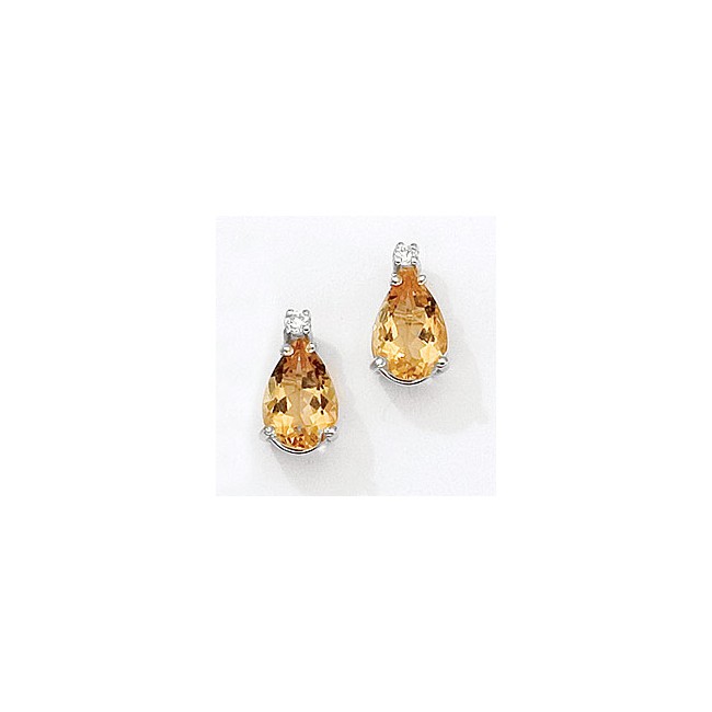 14K White Gold Pear Citrine and Diamond Earrings