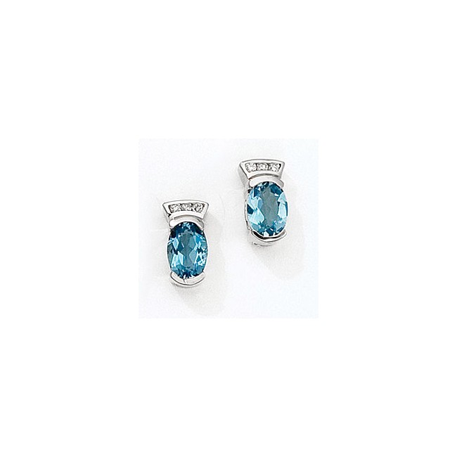 14K White Gold Oval Blue Topaz and Diamond Earrings