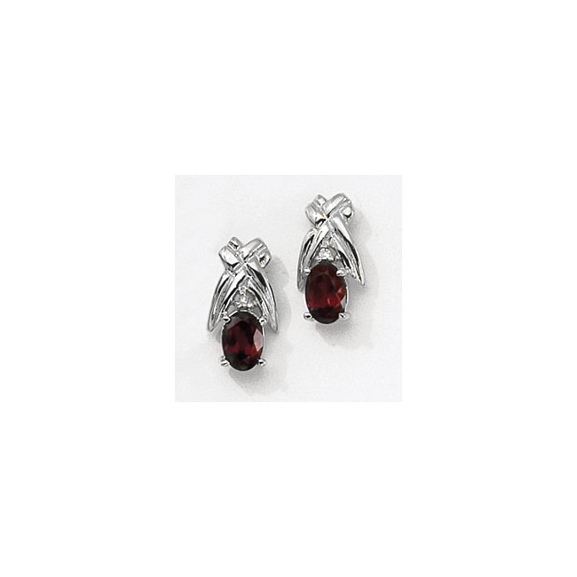 14K White Gold Oval Garnet and Diamond Earrings