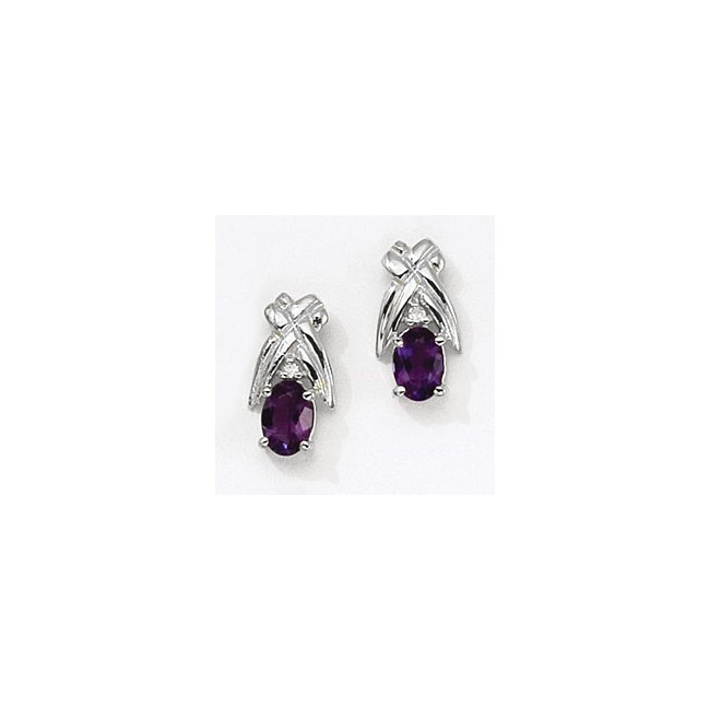 14K White Gold Oval Amethyst and Diamond Earrings