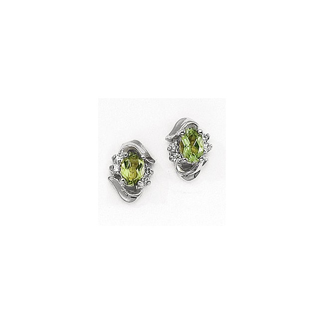 14K White Gold Oval Peridot and Diamond Earrings