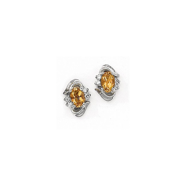 14K White Gold Oval Citrine and Diamond Earrings